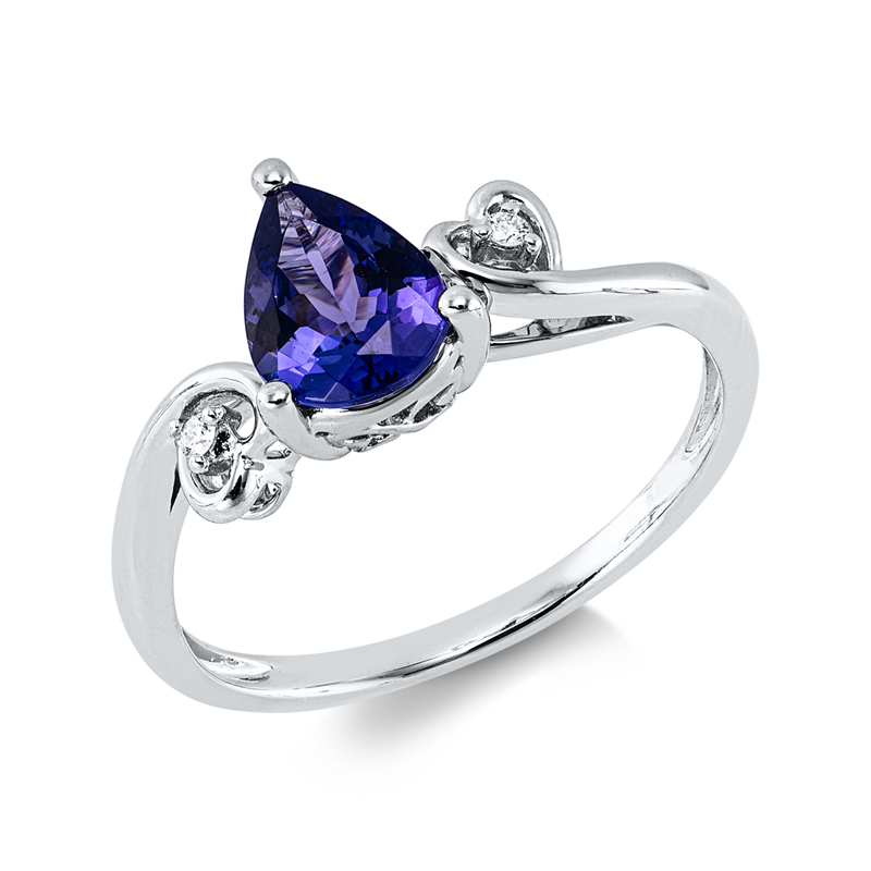 Ring 14 kt WG, 2 Brill. 0,02 ct, W-si/pi, 1 Tansanit 1,05 ct blau