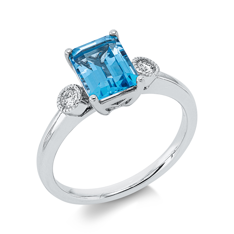 Ring 14 kt WG, 2 Brill. 0,11 ct, W-si, 1 Topas 1,78 ct blau