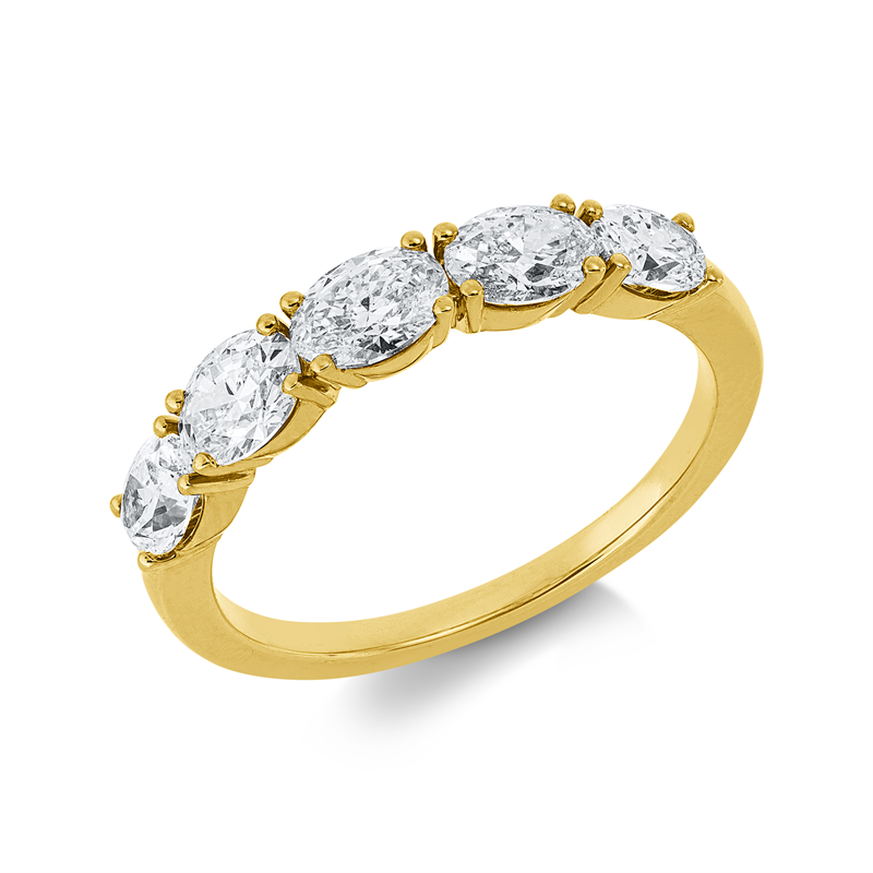 Ring 18 kt GG, 3 Oval 0,92 ct, W-si, 2 Oval 0,48 ct, W-si