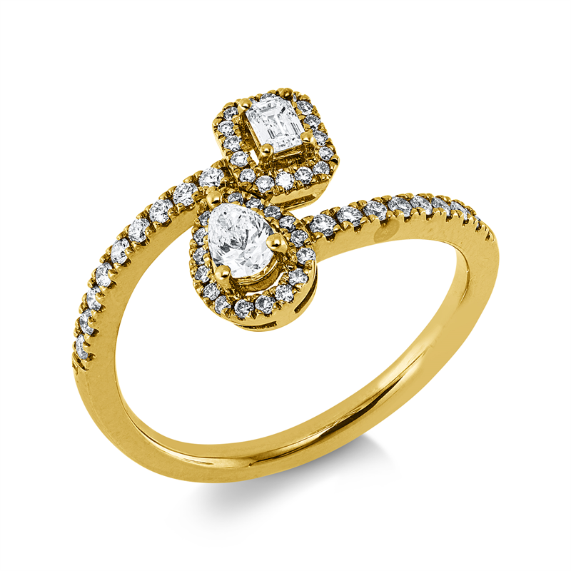 Ring 18 kt GG, 1 Sm.schliff 0,09 ct, W-si, 1 Tropfen 0,17 ct, W-si, 51 Brill. 0,25 ct, W-si