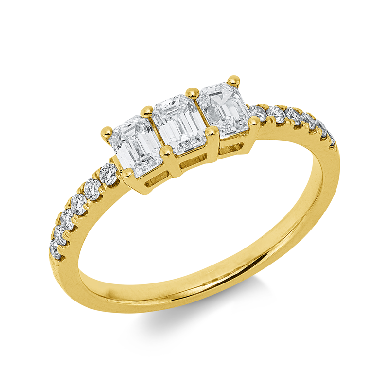 Ring 14 kt GG, 3 Sm.schliff 0,71 ct, schwarz-si, 12 Brill. 0,14 ct, W-si