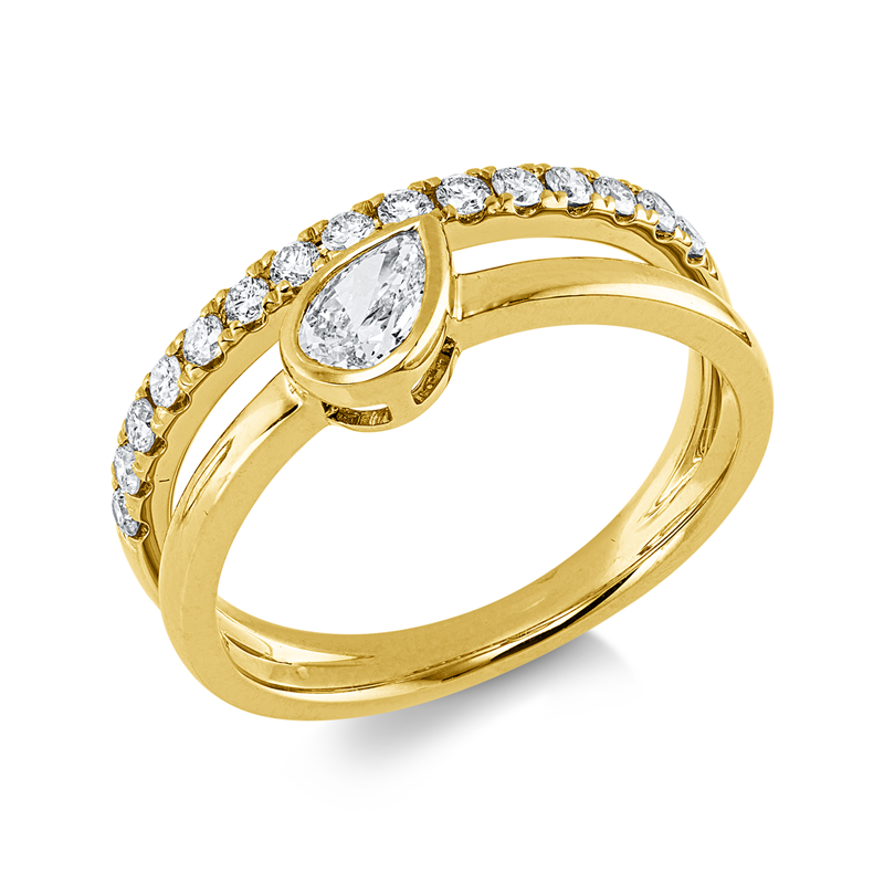 Ring 14 kt GG, 1 Tropfen 0,30 ct, W-si, 15 Brill. 0,27 ct, W-si/pi
