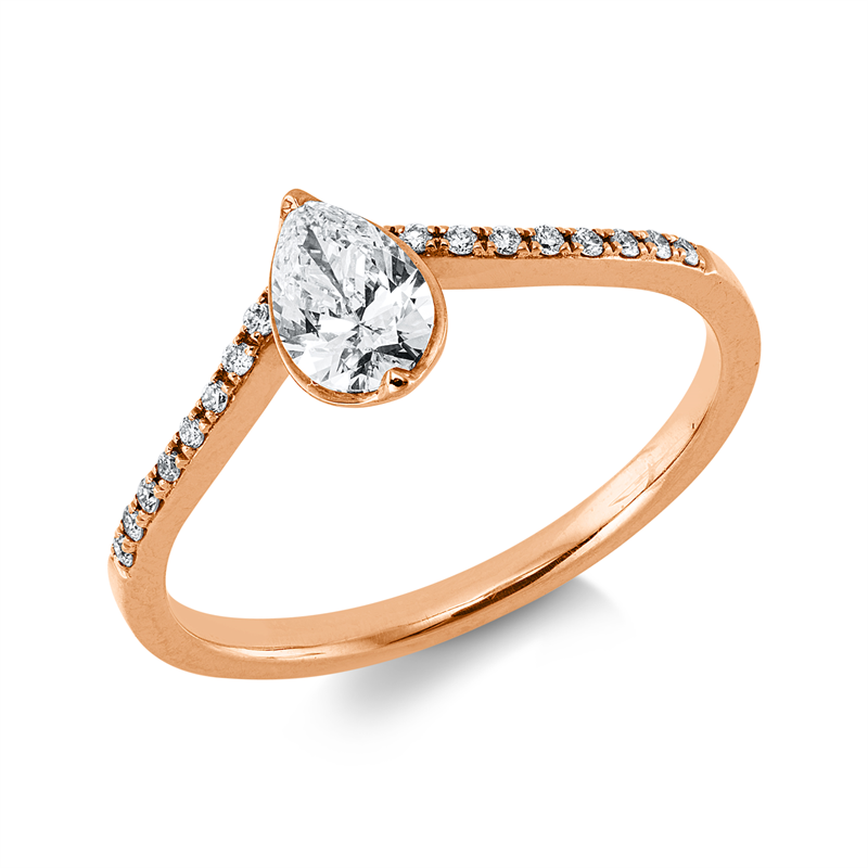 Ring 18 kt RG, 1 Tropfen 0,36 ct, TW-si, 16 Brill. 0,06 ct, TW-si
