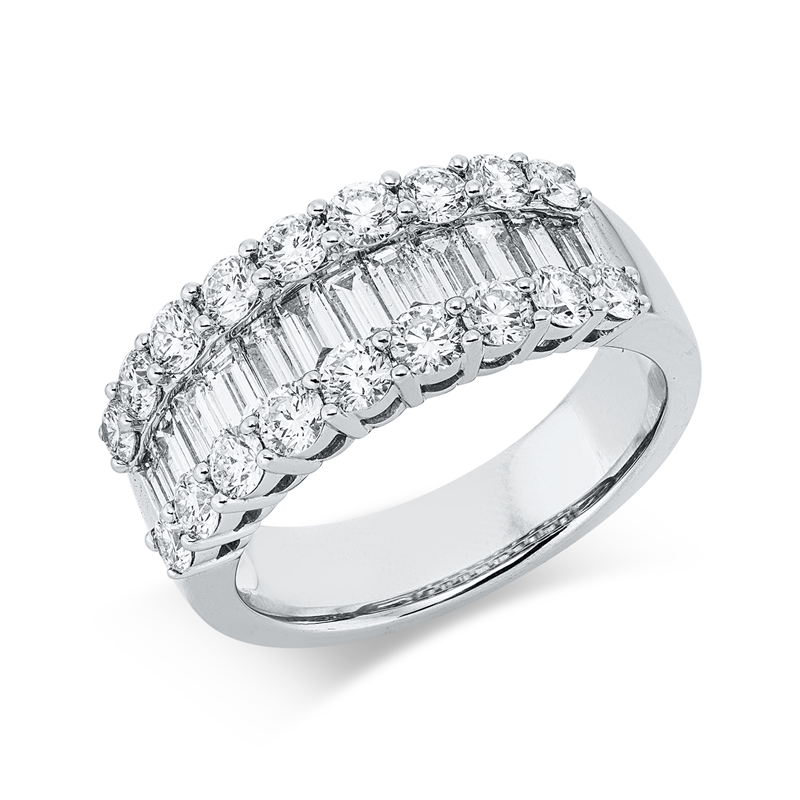 Ring 18 kt WG, 12 Trap. 0,89 ct, TW-si, 18 Brill. 1,23 ct, TW-si