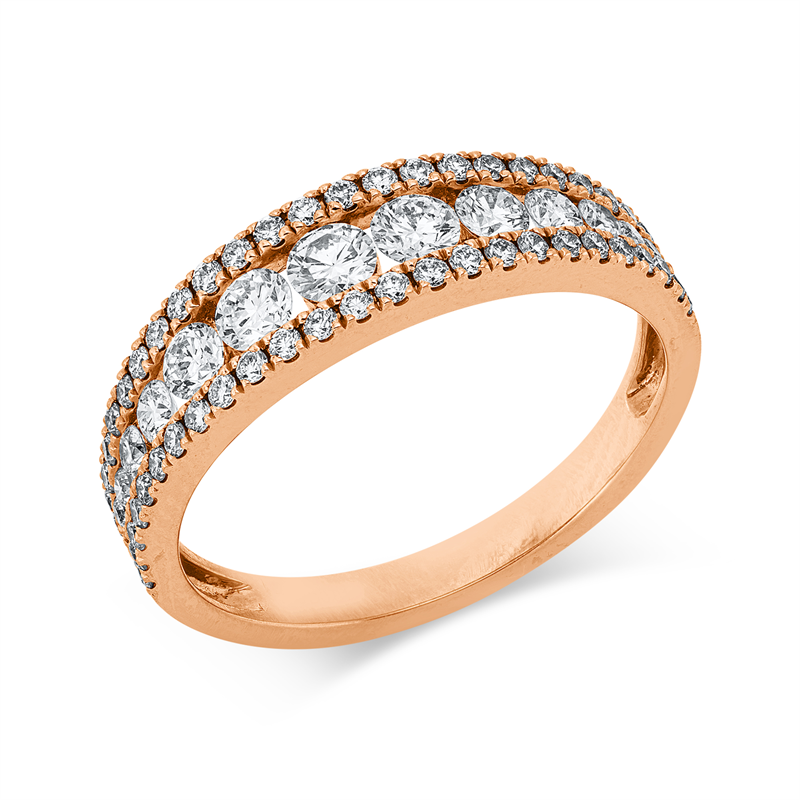 Ring 18 kt RG, 4 Brill. 0,06 ct, TW-si, 2 Brill. 0,07 ct, TW-si, 5 Brill. 0,37 ct, TW-si, 52 Brill. 0,31 ct