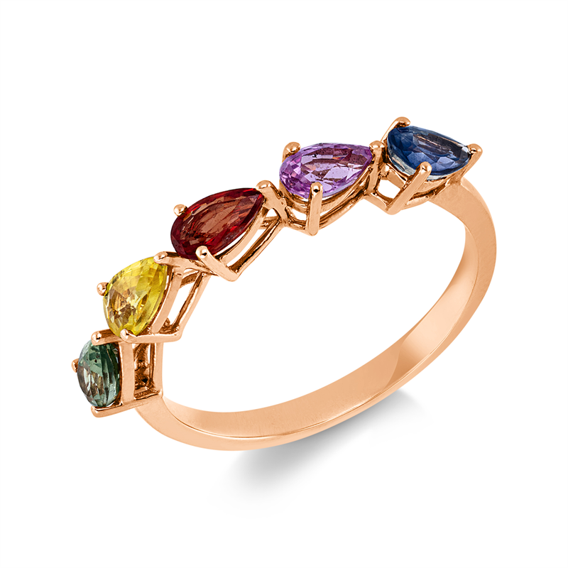 Ring 18 kt RG, 5 Saphire 1,39 ct fancy