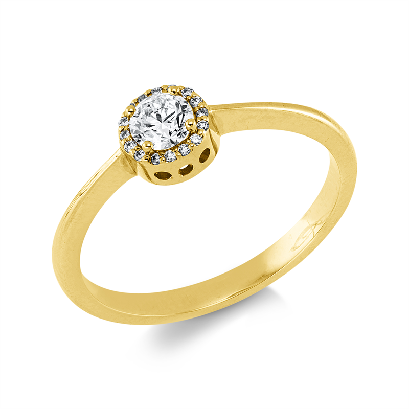 Ring 18 kt GG, 1 Brill. 0,23 ct, TW-si, 16 Brill. 0,04 ct, TW-si