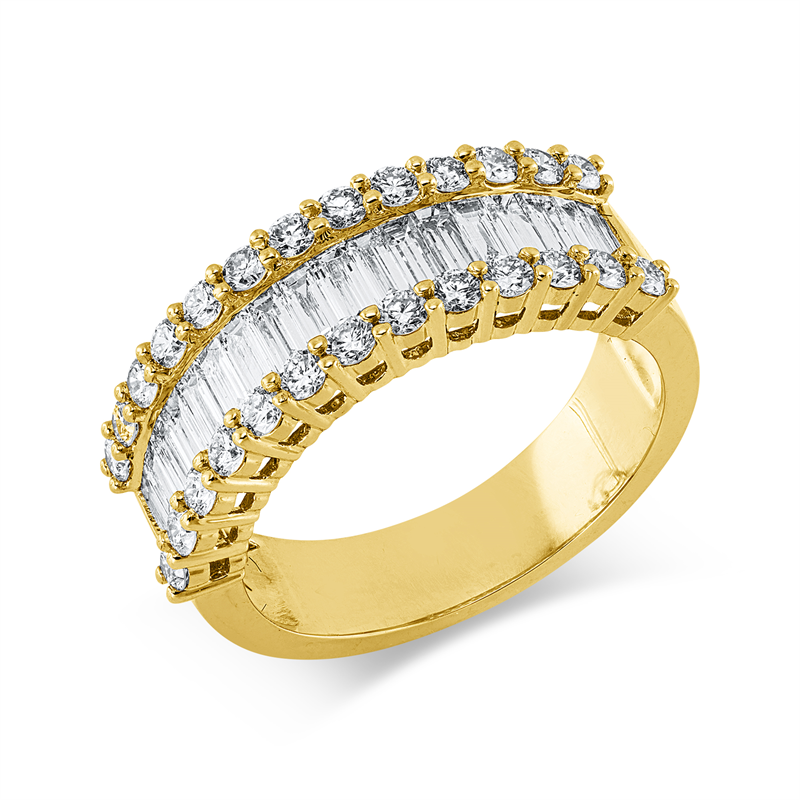 Ring 18 kt GG, 18 Bag. 0,79 ct, TW-si, 26 Brill. 0,66 ct, TW-si