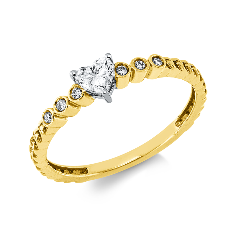 Ring 18 kt GG+WG, 1 Herzschl. 0,19 ct, F-vsi, 6 Brill. 0,05 ct, TW-si