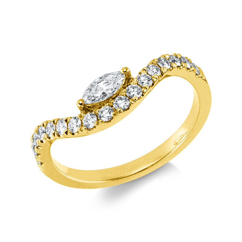 Ring 18 kt GG, 1 Nav. 0,19 ct, TW-vsi, 17 Brill. 0,31 ct, TW-si