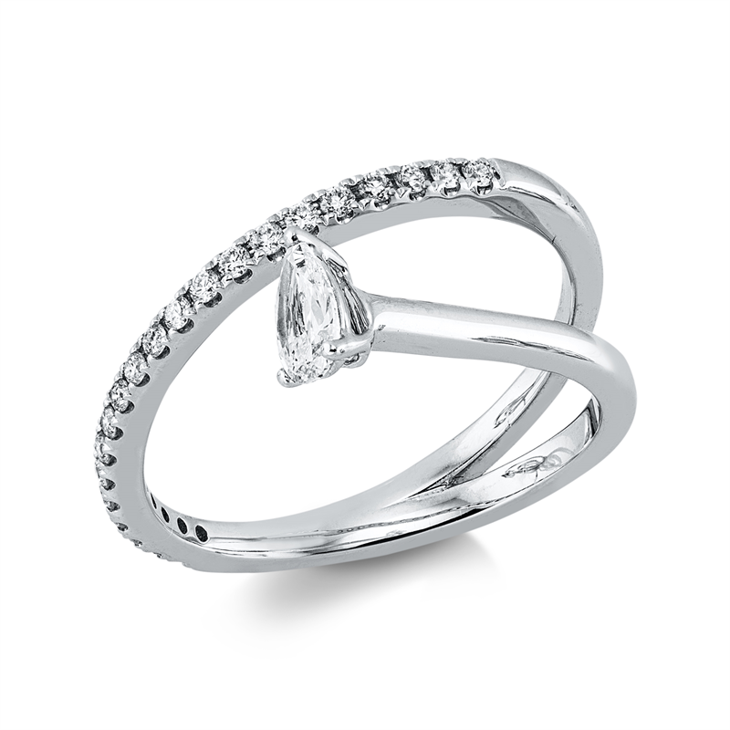Ring 18 kt WG, 1 Tropfen 0,20 ct, TW-vsi, 21 Brill. 0,15 ct, TW-vsi