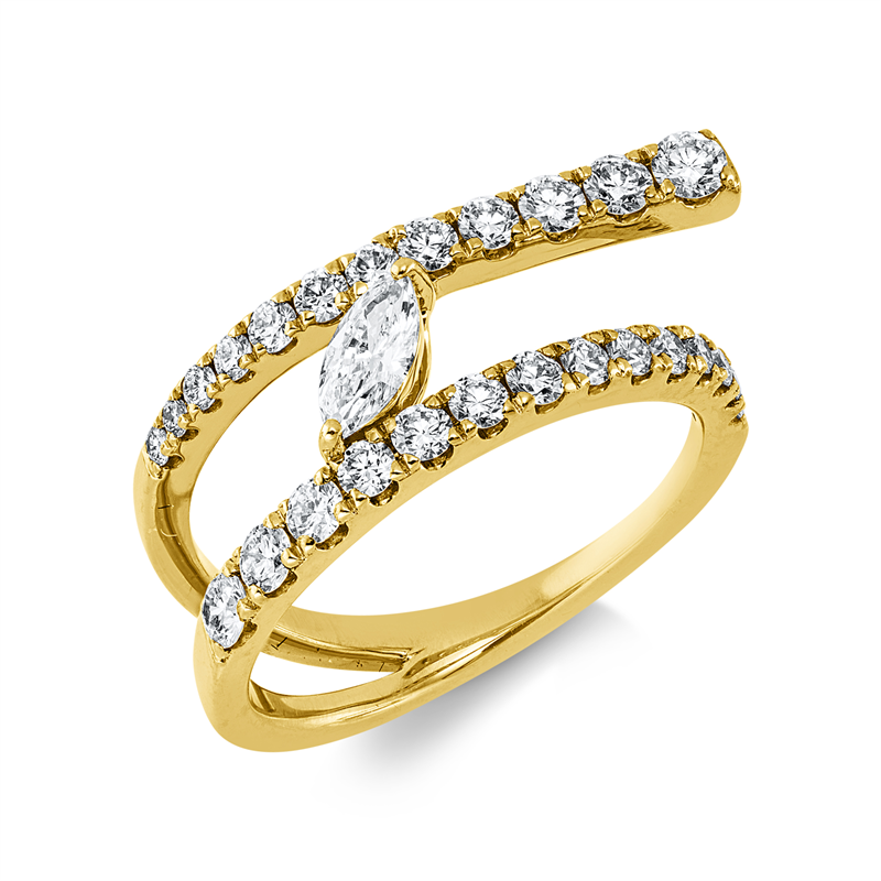 Ring 18 kt GG, 1 Nav. 0,19 ct, TW-vsi, 26 Brill. 0,64 ct, TW-vsi