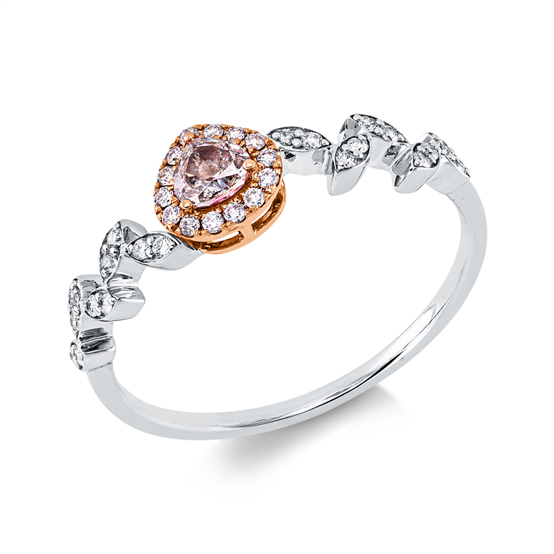 Ring 18 kt WG+RG, 34 Brill. 0,13 ct, TW-pi, 1 Triangel 0,15 ct, pink
