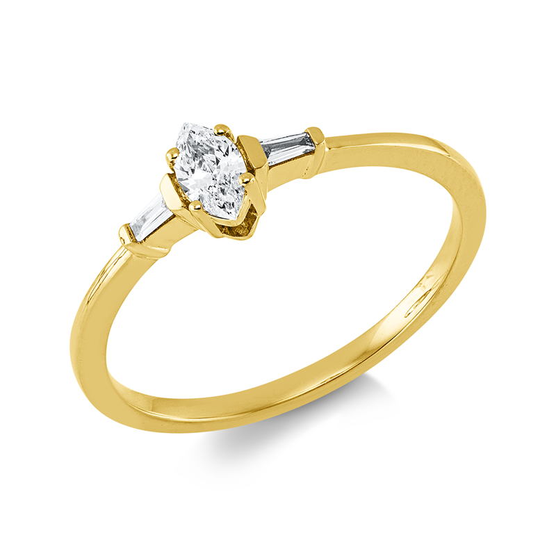 Ring 18 kt GG, 1 Nav. 0,15 ct, TW-si, 2 Trap. 0,04 ct, TW-si