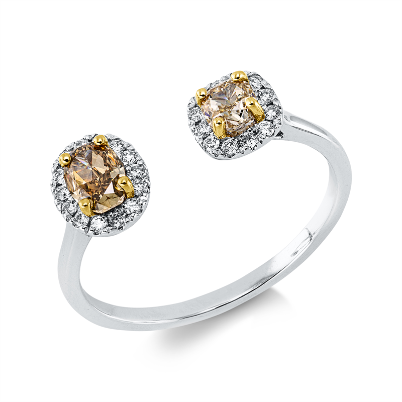 Ring 18 kt WG+GG, 26 Brill. 0,13 ct, TW-si, 2 Fant-Schl. 0,54 ct, gelb