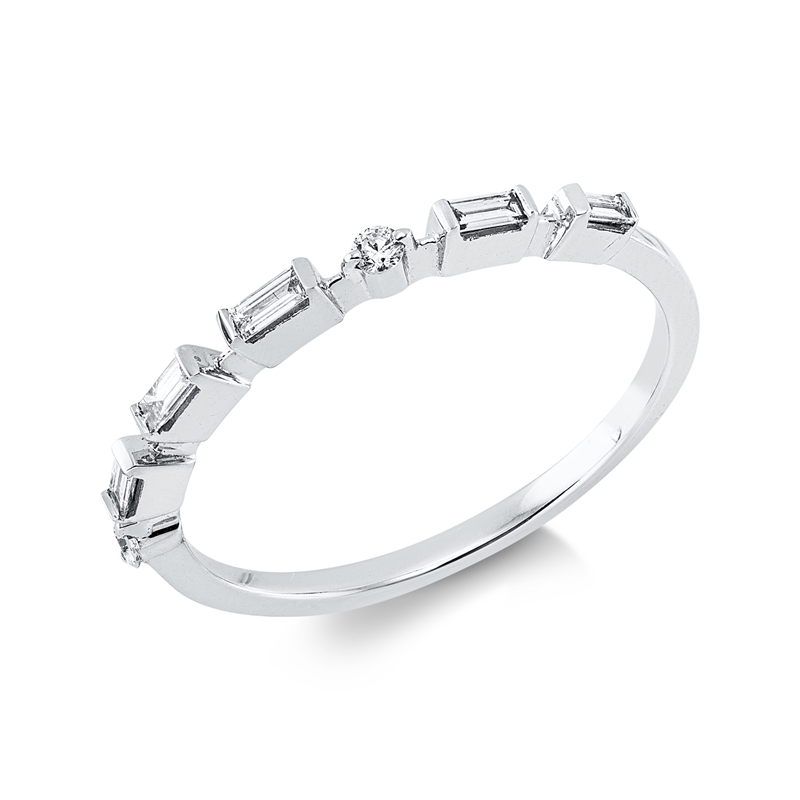 Ring 18 kt WG, 2 Bag. 0,04 ct, 2 Bag. 0,05 ct, 1 Bag. 0,03 ct, TW-vsi, 2 Brill. 0,04 ct, TW-si