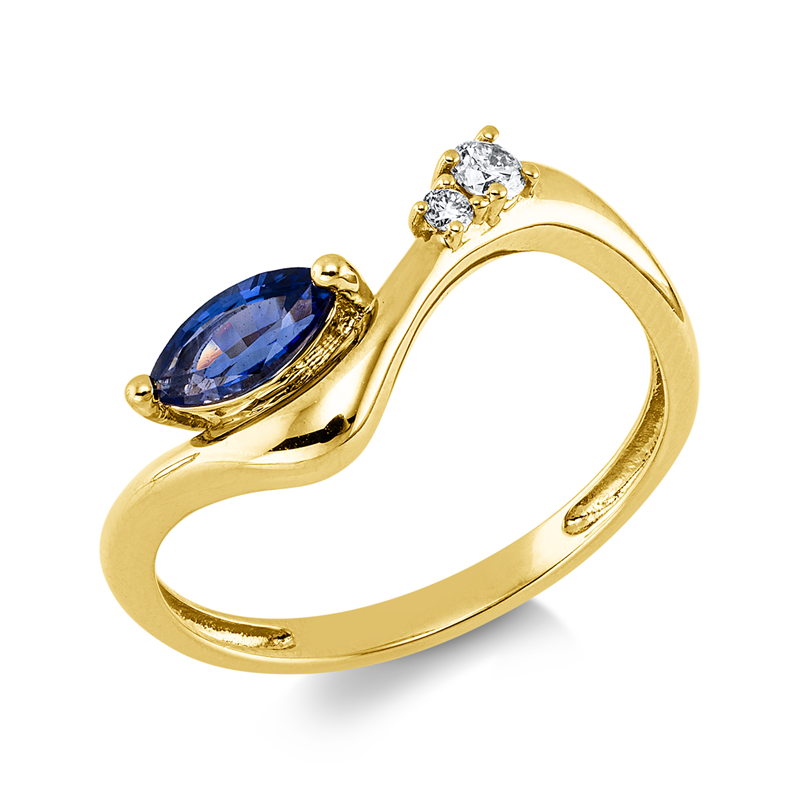Ring 18 kt GG, 2 Brill. 0,07 ct, TW-si, 1 Saphir 0,43 ct blau