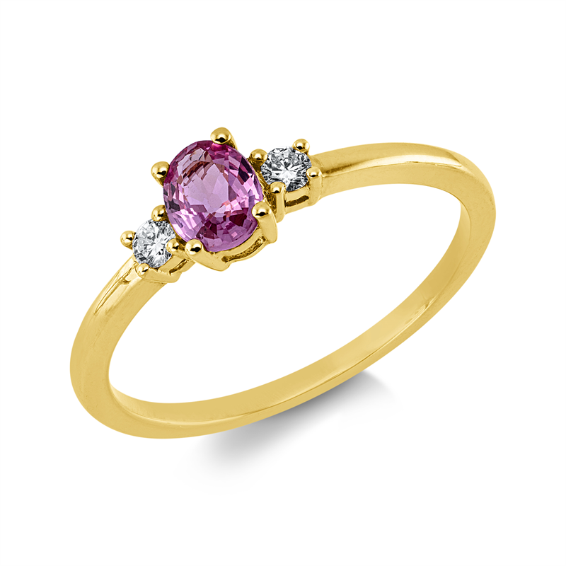 Ring 18 kt RG, 2 Brill. 0,07 ct, TW-si, 1 Saphir 0,38 ct pink