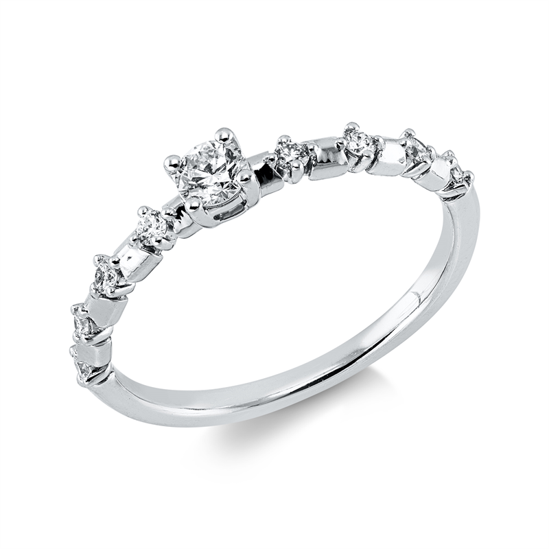Ring 18 kt WG, 1 Brill. 0,16 ct, TW-si, 8 Brill. 0,13 ct, TW-si