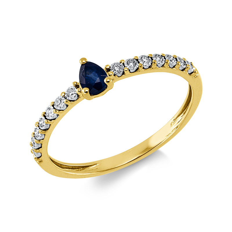 Ring 18 kt GG+WG, 14 Brill. 0,05 ct, TW-si, 1 Saphir 0,17 ct blau