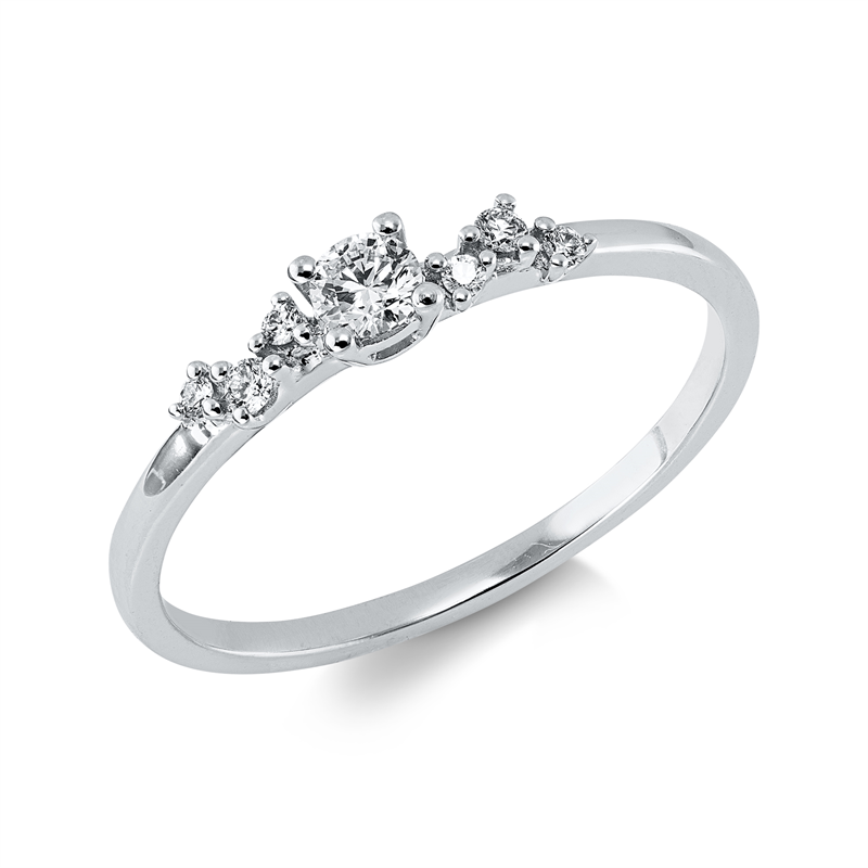 Ring 18 kt WG, 1 Brill. 0,11 ct, TW-si, 6 Brill. 0,05 ct, TW-si