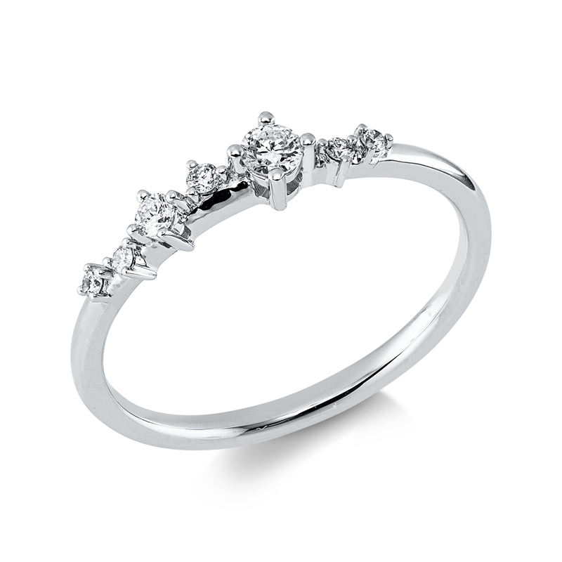 Ring 18 kt WG, 5 Brill. 0,13 ct, TW-pi, 2 Brill. 0,02 ct, TW-pi