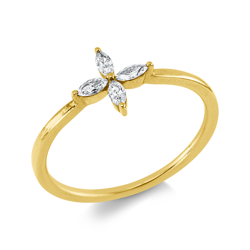 Ring 18 kt GG, 4 Nav. 0,15 ct, TW-si