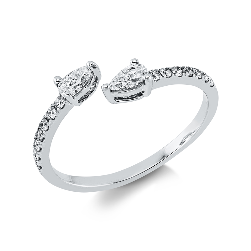 Ring 18 kt WG, 2 Tropfen 0,20 ct, TW-vsi, 14 Brill. 0,11 ct, TW-si