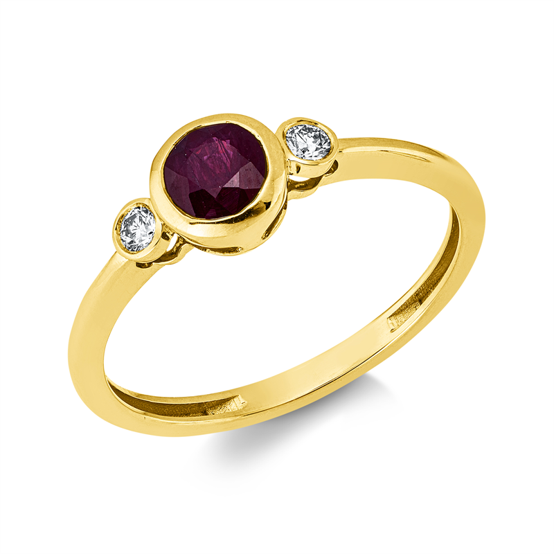 Ring 18 kt GG, 2 Brill. 0,07 ct, TW-si, 1 Rubin 0,60 ct rot