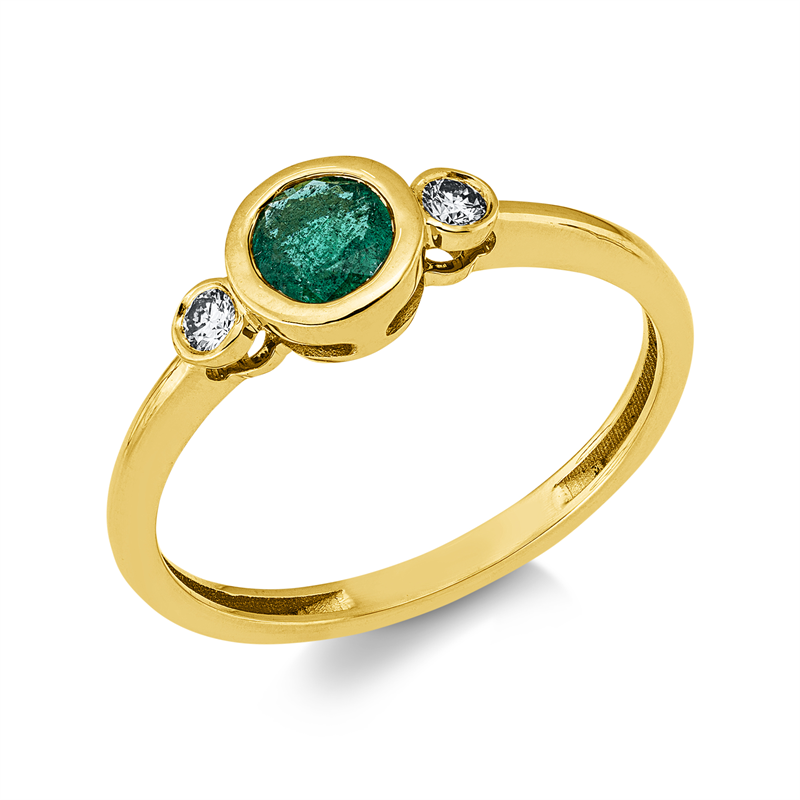 Ring 18 kt GG, 2 Brill. 0,07 ct, TW-si, 1 Smaragd 0,45 ct grün