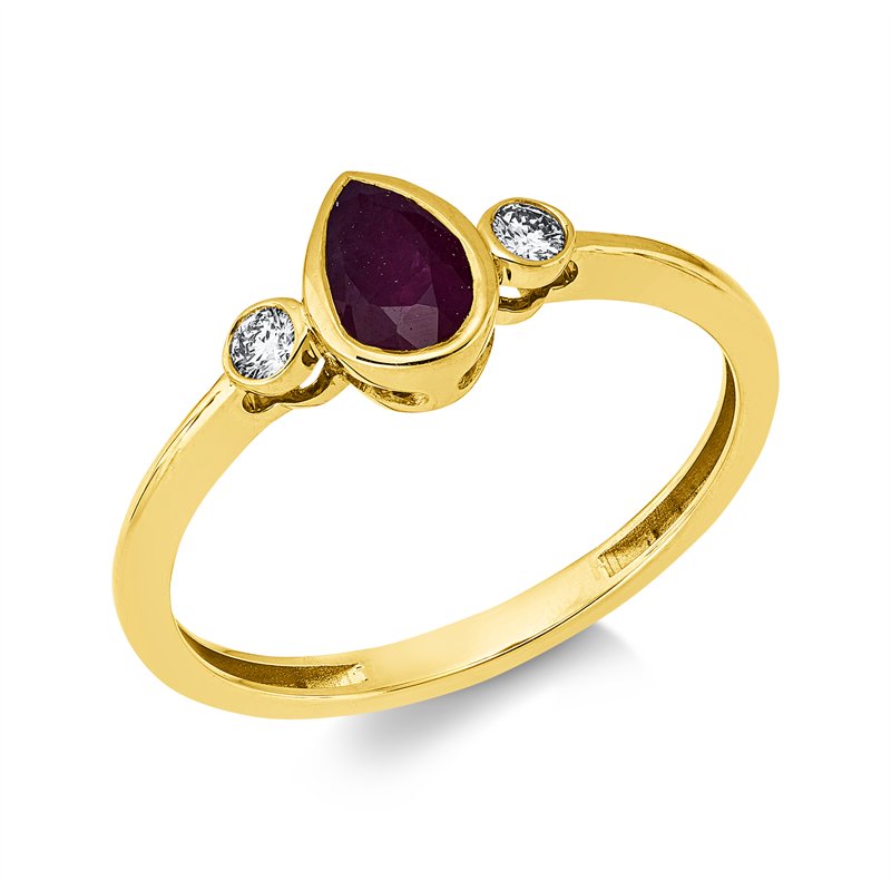 Ring 18 kt GG, 1 Brill. 0,07 ct, TW-si, 1 Rubin 0,45 ct rot