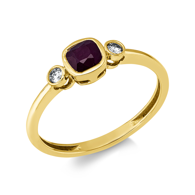 Ring 18 kt GG, 2 Brill. 0,07 ct, TW-si, 1 Rubin 0,65 ct rot