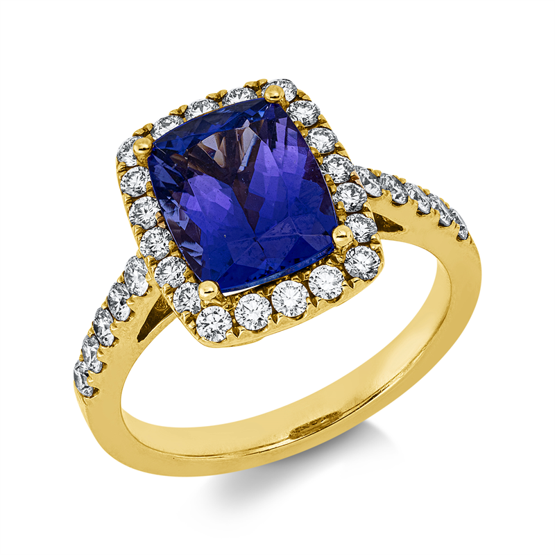 Ring 18 kt GG, 30 Brill. 0,61 ct, TW-si, 1 Tansanit 2,87 ct blau