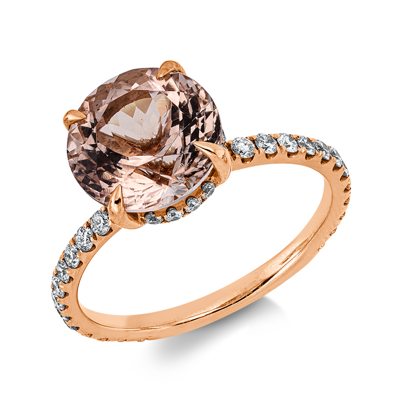 Ring 18 kt RG, 42 Brill. 0,48 ct, TW-si, 1 Morganit 2,87 ct rosa