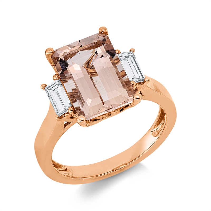 Ring 18 kt RG, 2 Bag. 0,43 ct, TW-si, 1 Morganit 3,86 ct rosa