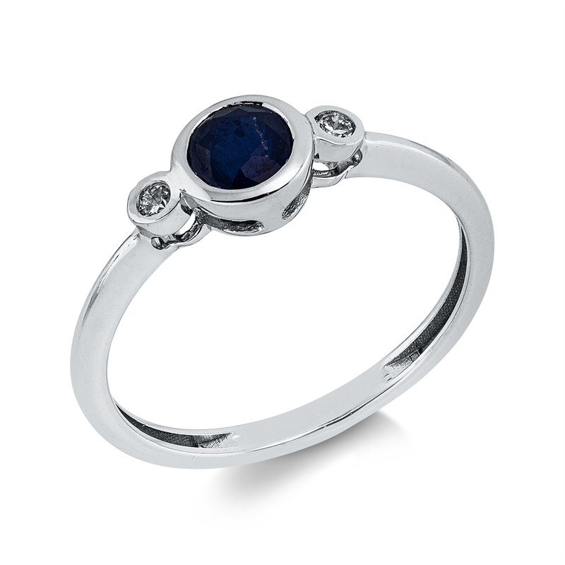 Ring 18 kt WG, 2 Brill. 0,07 ct, TW-si, 1 Saphir 0,60 ct blau