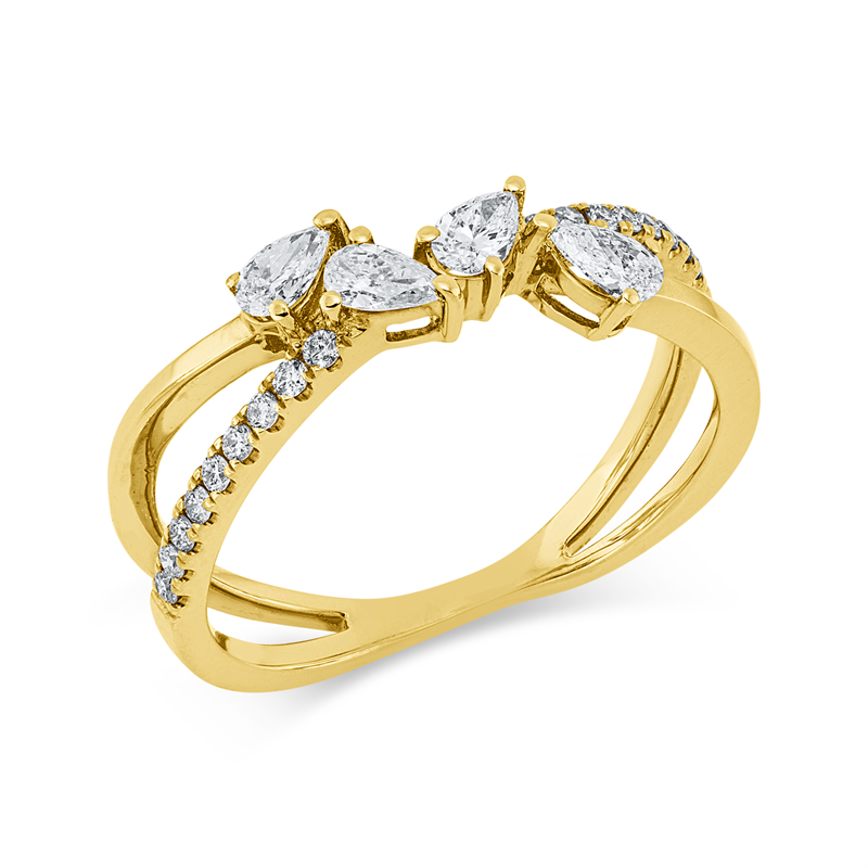 Ring 18 kt GG, 4 Tropfen 0,32 ct, F-vsi/si, 17 Brill. 0,13 ct, F-vsi/si