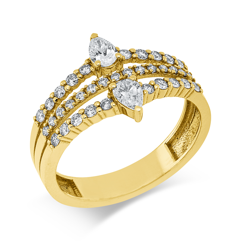 Ring 18 kt GG, 20 Brill. 0,24 ct, F-vsi/si, 2 Tropfen 0,30 ct, F-vsi/si, 15 Brill. 0,10 ct, F-vsi/si