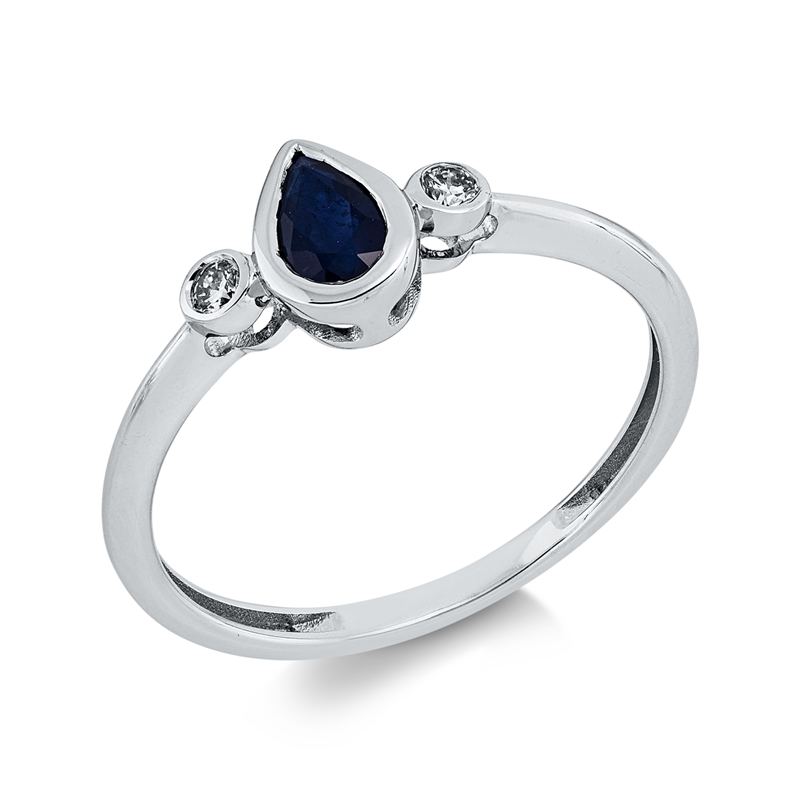Ring 18 kt WG, 2 Brill. 0,07 ct, TW-si, 1 Saphir 0,45 ct blau