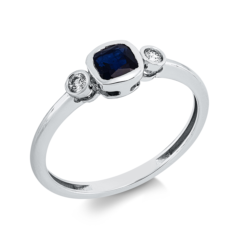 Ring 18 kt WG, 2 Brill. 0,07 ct, TW, 1 Saphir 0,65 ct blau