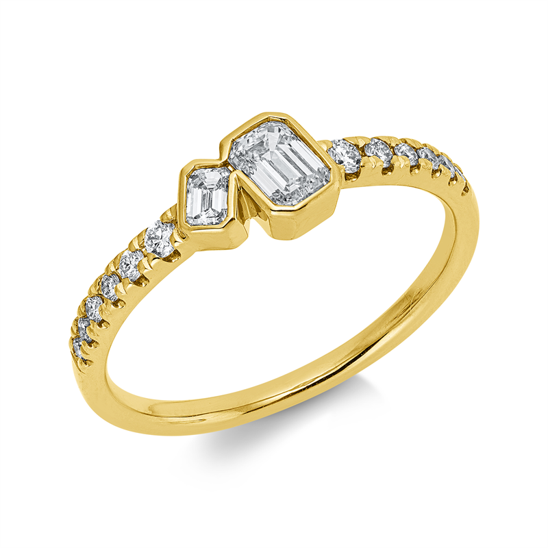 Ring 18 kt GG, 2 Sm.schliff 0,38 ct, TW-si, 12 Brill. 0,13 ct, TW-si