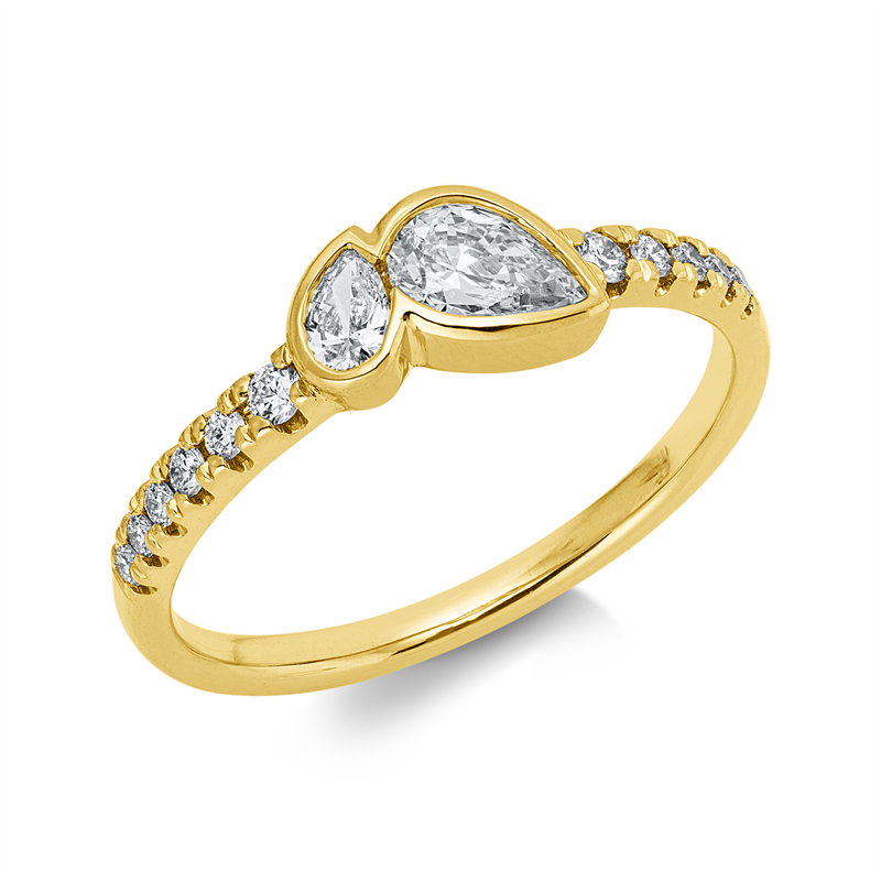 Ring 18 kt GG, 2 Tropfen 0,39 ct, TW-si, 11 Brill. 0,12 ct, TW-si