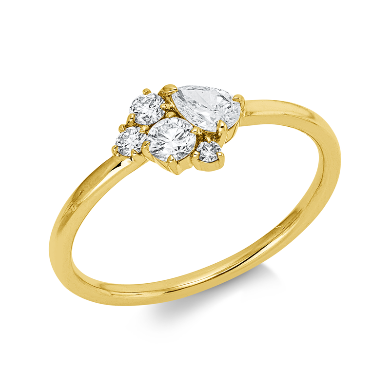Ring 18 kt GG, 1 Tropfen 0,18 ct, TW-si, 4 Brill. 0,19 ct, TW-si