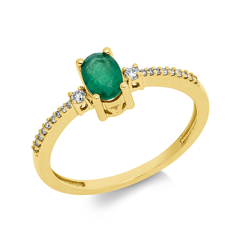 Ring 18 kt GG, 2 Brill. 0,03 ct, TW-si, 18 Brill. 0,05 ct, TW-si, 1 Smaragd 0,49 ct grün