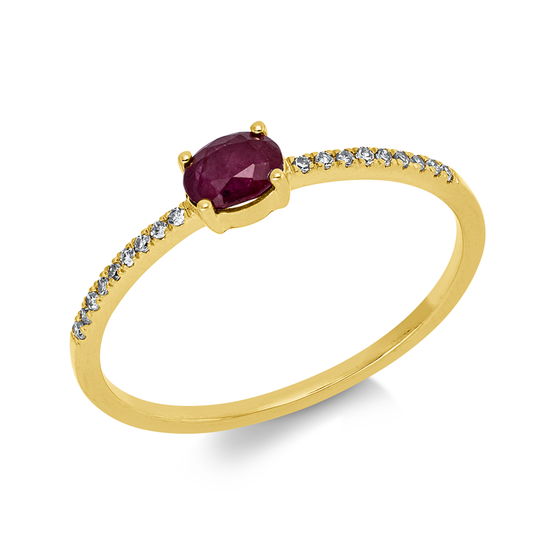 Ring 18 kt GG, 18 Brill. 0,05 ct, TW-si, 1 Rubin 0,37 ct rot