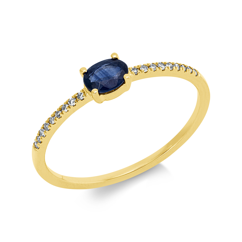 Ring 18 kt GG, 18 Brill. 0,05 ct, TW-si, 1 Saphir 0,26 ct blau