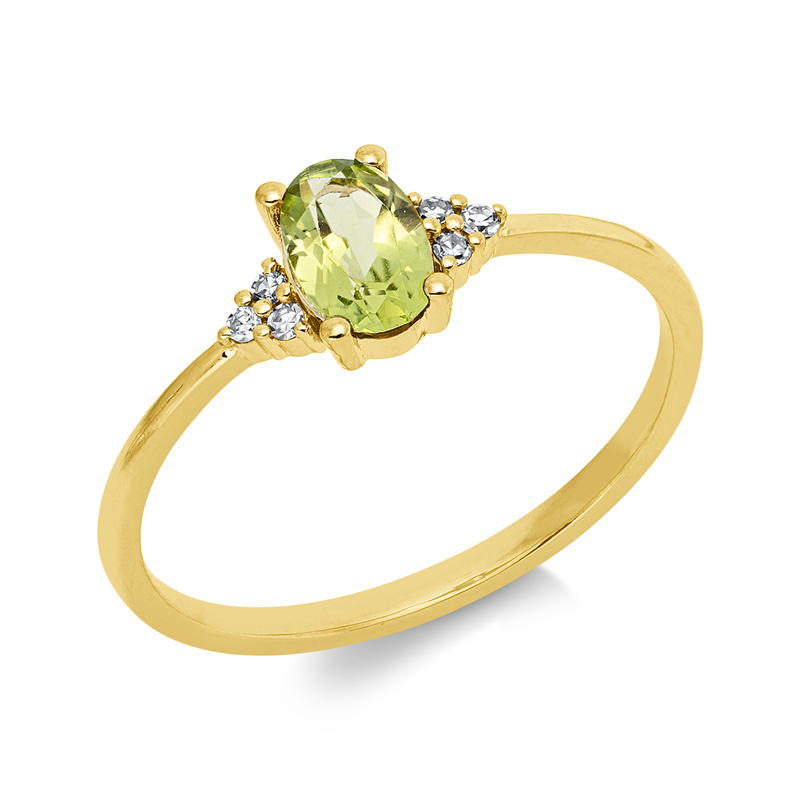 Ring 18 kt GG, 6 Brill. 0,04 ct, TW-si, 1 Peridot 0,45 ct grün