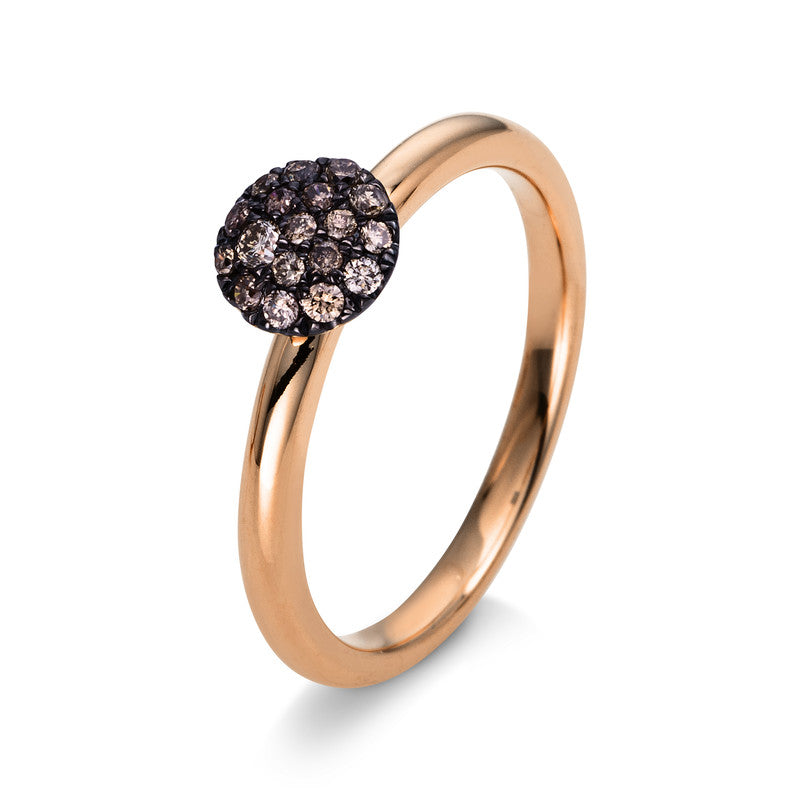 Ring 14 kt RG, Fassung schwarz rhodiniert, 18 Brill. 0,19 ct, braun