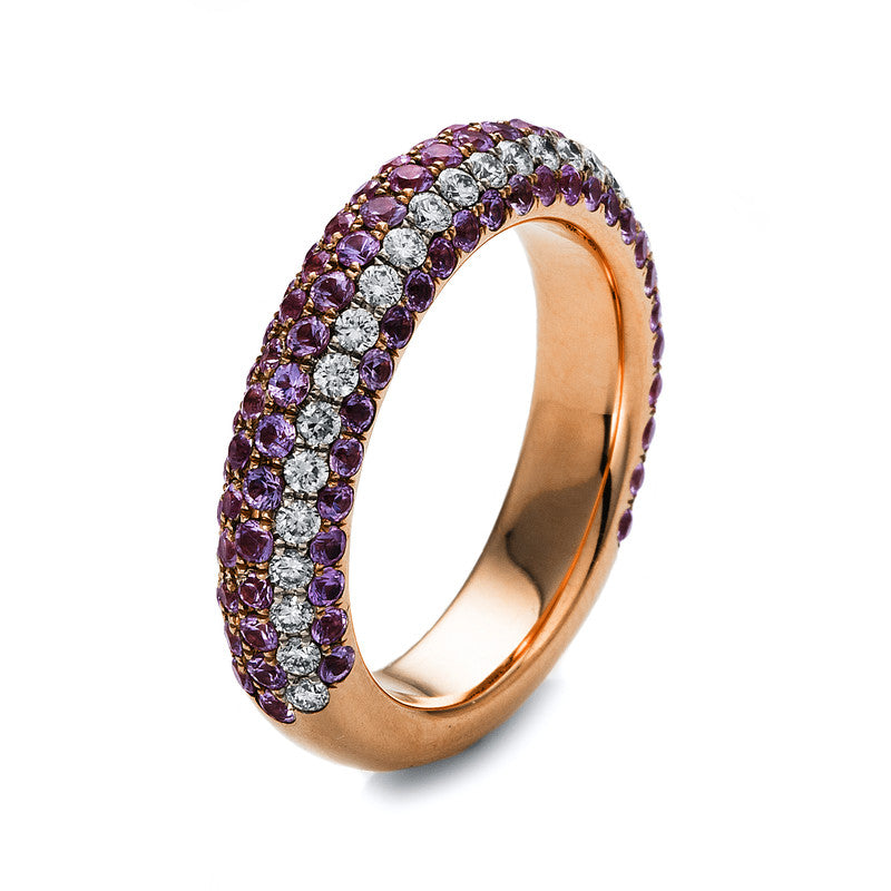 Ring 18 kt RG, 28 Brill. 0,44 ct, TW-vsi/si, 111 Saphire 2,19 ct pink
