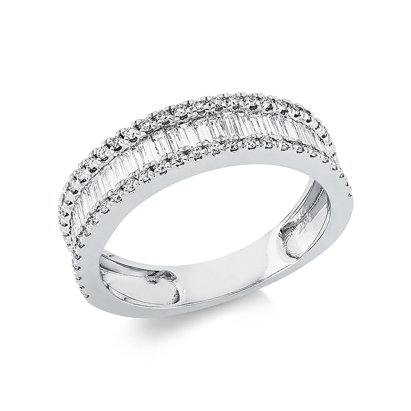 Ring 18 kt WG, 21 Bag. 1,09 ct, TW-si, 54 Brill. 0,31 ct, TW-si